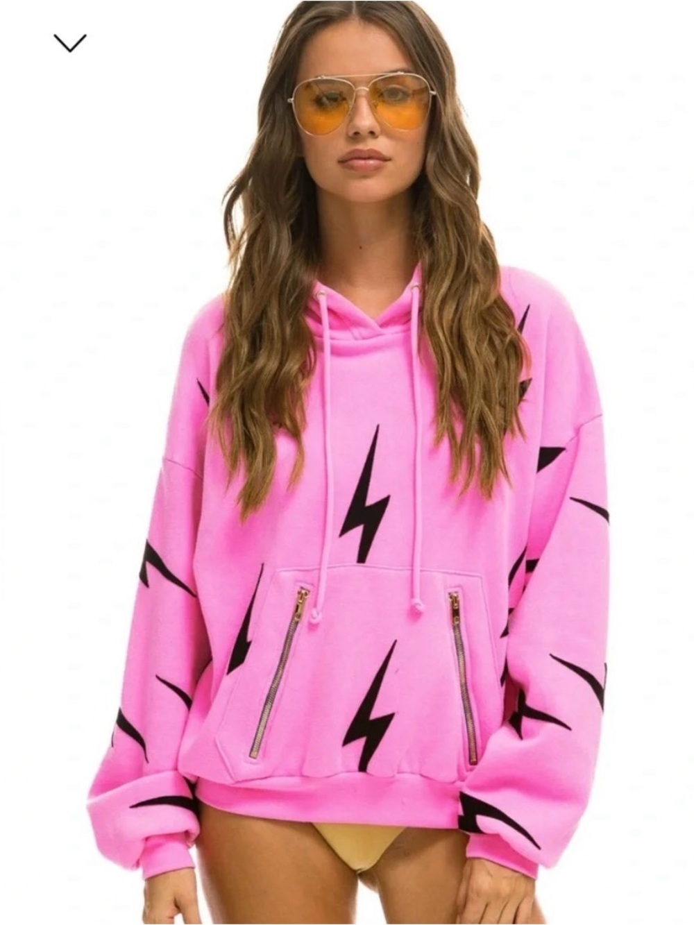AVIATOR NATION BOLT STITCH RELAXED PULLOVER HOODIE WITH POCKET ZIPPERS PINK/BLCK